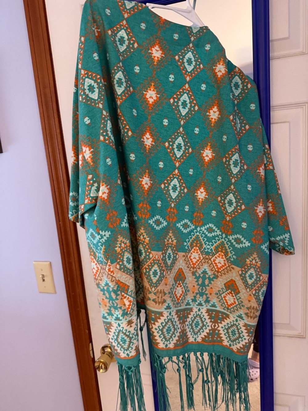 Ruby Rd. Teal Aztec Fringe Kimono - Picture 2 of 3